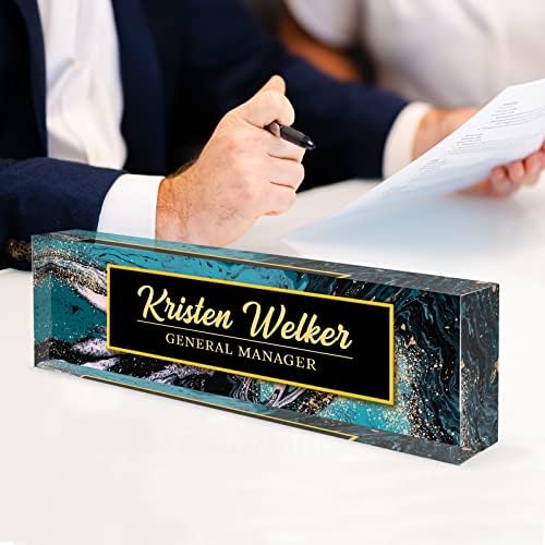 Desk Name Plate Personalized, Custom Name Plates for Desks, Personalized Acrylic Name Plate for Desk, Office Gifts for Coworkers, Boss, Employee, Teacher, Social Worker (Blue/Gold Coast) - Image 5