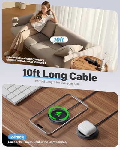 2Pack Magnetic Wireless Charger 25W Fast Charger for iPhone 17/16/15/14/13/12 Series & AirPods, Portable Wireless Charging Pad for Travel Home Office Desk, 10FT-Black with Plugs - Image 2