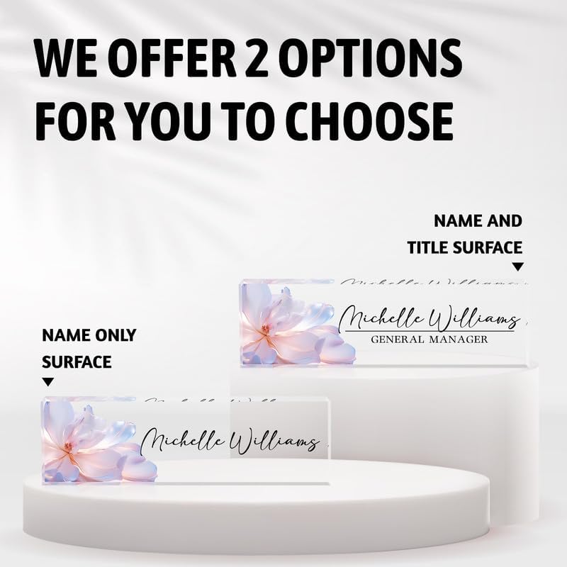 Desk Name Plate Personalized Name Plate for Desk, Office Desk Decor, 3D Style Personalized Plaque Name Plates for Desks Custom Appreciation Gifts for Boss Lady Employee Coworkers (Peach Flowers) - Image 2
