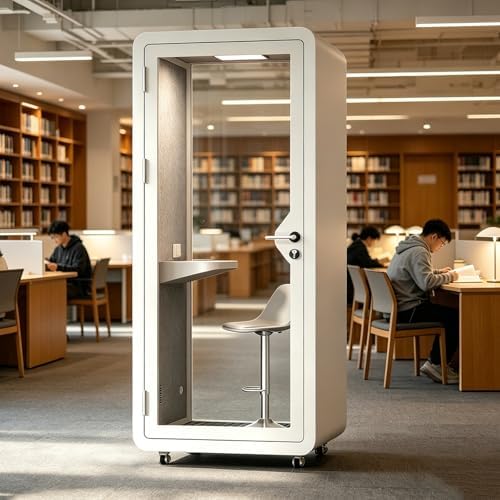 Mobile Office Pod Booth, Office Soundproof Booth with LED Lighting & Acoustic Panels, Privacy Silent Booth with Wheel for Focused Work Study and Call Privacy(White) by Unknown