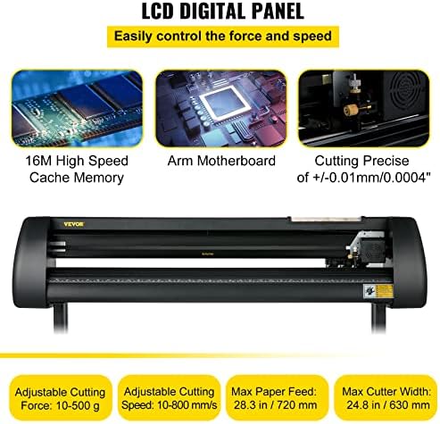 VEVOR Vinyl Cutter Machine, 28 Inch Paper Feed Cutting Plotter Bundle, Adjustable Force & Speed Vinyl Printer, LCD Display Windows Compatible Sign Making kit with Signmaster Software, Supplies, 3 Blad - Image 4