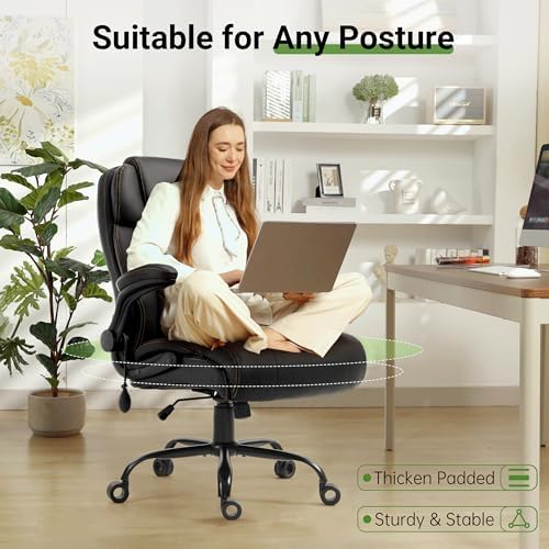 Office Chair, Big and Tall Executive Chair with Air-Lumbar Support, Breathable Desk Computer Chair with Adjustable Flip-up Armrests, Wide Cushion Seat Swivel Home Office Chair - Image 5