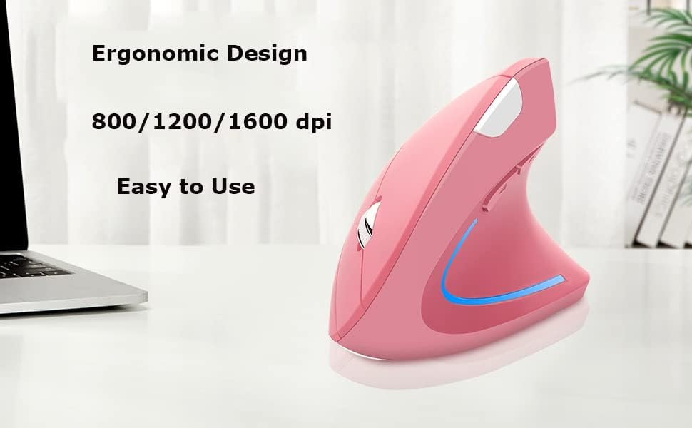 Wireless Mouse Ergonomic Vertical Ergo High Presion Optical Lightweight Cordless LED Light Large Cute Wireless Mouse for Laptop Computer Mac Office Girl Boy Adults Gift , 800/1200/1600 DPI, 6 Buttons - Image 6