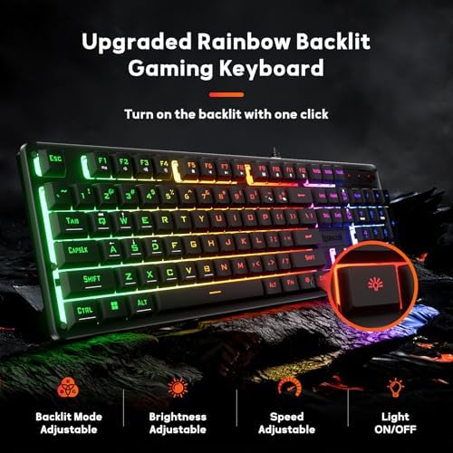 Redragon K521 Upgrade Rainbow LED Gaming Keyboard, 104 Keys Wired Mechanical Feeling Keyboard with Multimedia Keys, One-Touch Backlit, Anti-Ghosting, Compatible with PC, Mac, PS4/5, Xbox - Image 2