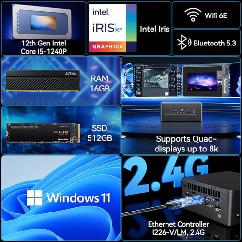 Intel NUC 12 Pro, for ASUS NUC 12 Pro, Wall Street Canyon NUC12WSHi5 Mini PC, 12TH GEN Intel Core i5-1240P, 12-Cores, Upto 4.4 GHz Turbo, 28W Intel Iris Xe Graphics, 16GB RAM, 512GB SSD, Win 11 Pro - Image 3
