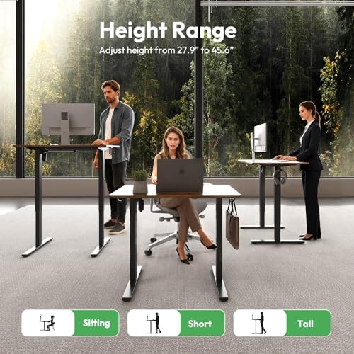 Electric Standing Desk with Lockable Wheels,Adjustable Height Sit Stand Desk for Home Office,Ergonomic Computer Desk Workstation (Brown, 32 * 24) - Image 3