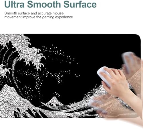 Black Waves Gaming Mouse Pad 31.5"x11.8" Large Extended Pad Desk Mat Anti-Slip Rubber Base & Durable Stitched Edges for Gamers Smooth Mouse Pad Writing Surface for Desk Office/Home - Image 6