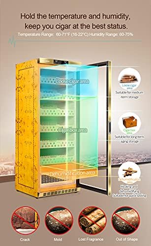 Cigar Climate Control Cabinet, Raching MON2800 Cigar Humidor Cabinet with Ammonia Removal, 320L Wood Frame Cabinet for Cigar Storing&Aging - Gold - Image 6