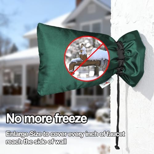 Enlarge Outdoor Faucet Cover for Winter Freeze Protection, 3M Thinsulate, 10"H x 6.3"W Hose Bib Covers for Wall Taps Outside, Waterproof & Frost Free Insulated Spigot Cover, 2 Pcs Faucet Socks - Green - Image 6