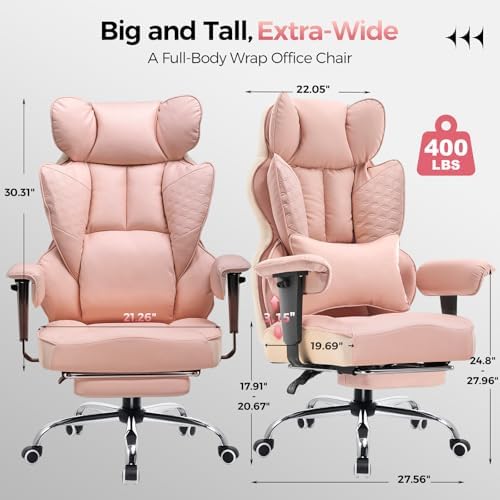 GTPLAYER Big and Tall Gaming Chair 400lbs Heavy Duty Office Chair with Foot Rest & Ergonomic Pocket Spring Lumbar Support, High Back 3D Saddle Shaped Cushion for Back Pain Relief, Pink - Image 2