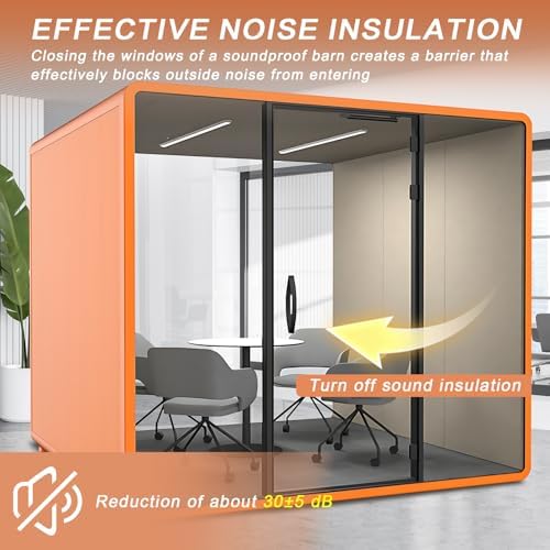 Office Sound Booth with Audio Privacy - Soundproof Booth Includes Unique Beige Interior,Soundproof Room Include Socket,Light,Door Handle& Orange Frame for Conference Room,Bedroom (Beige) - Image 3