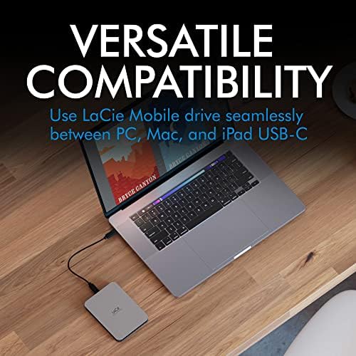LaCie Mobile Drive, 5TB, External Hard Drive Portable - Moon Silver, USB-C 3.2, for PC and Mac, Post-Consumer Recycled, with Adobe All Apps Plan (STLP5000400) - Image 6