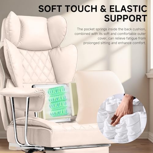 COMHOMA Big and Tall Office Chair, High Back Leather Gaming Chair with Footrest, Executive Ergonomic Office Chairs with Pocket Spring Lumbar Support and with Outward Fixed Soft Armrests - Image 4
