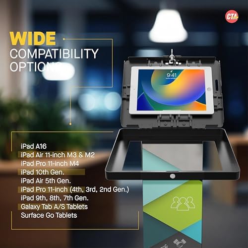 CTA Digital Premium Kiosk Floor Stand - Locking Floor Stand Kiosk - iPad 7th/8th/9th Gen 10.2" - Pro 11", 5th & 6th Gen, Surface Go, Galaxy Tab S5E & More (PAD-PARAF) - Image 4