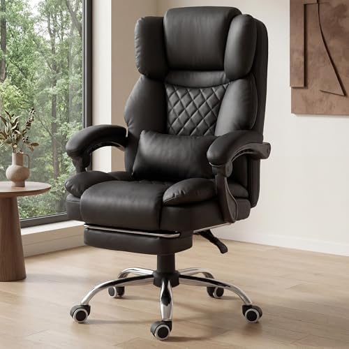 GTPLAYER Executive Office Chair Big and Tall Leather Gaming Chair with Pocket Spring Cushion & Ergonomic Lumbar Support for Lower Back Pain Relief, Comfy Desk Chair with Footrest, Black by GTPLAYER