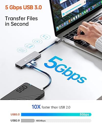 NOVOO USB C Hub 5 in 1 with HDMI 4K Adapter, 2 USB 3.0 Ports, 1 SD Memory Port, 1 microSD Card Reader - Image 3