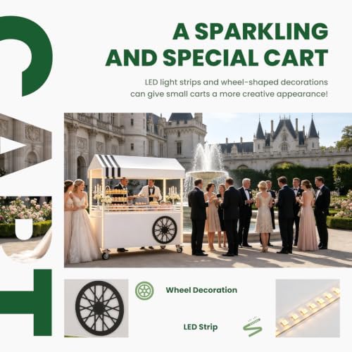 Mobile Food Cart with LED Lights & Canopy, Portable Vendor Display Stand with Lockable Wheels, Commercial Food Kiosk for Markets, Street Vending, Flea Markets, Weddings, Hotels & Snack Events - Image 3