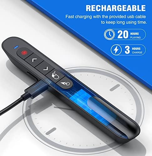 DINOSTRIKE Wireless Presenter Remote with Air Mouse Control, Rechargeable USB A&C Presentation Clicker PPT Pointer RF 2.4GhZ PowerPoint Clicker Slide Advancer for Computer Laptop Mac - Image 4