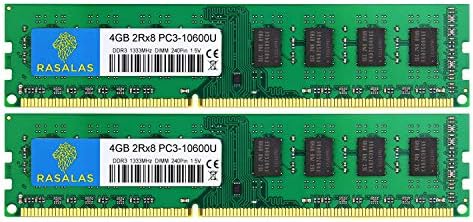 Rasalas 8GB Kit (2x4GB) PC3-10600 DDR3 1333 PC3 10600U Ram 2Rx8 PC3 10600U 1333 mhz DDR3 1.5V CL9 240-pin DDR3 Memory Module Upgrade for Desktop by Rasalas