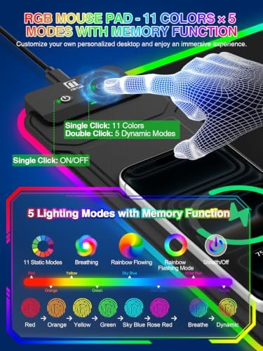 RGB Mouse Pad with Foldable Phone Stand & Wireless Charger, 31.5"x11.8" XL Gaming Mousepad Large Desk Mat, Desk Pad with Dual Charging for Phone & AirPods | 11 Colors & 5 Modes | Waterproof - Image 4