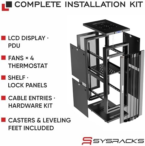Sysracks 32U Network Rack Cabinet, 24" Deep, Mesh Door, 19-Inch - Image 4