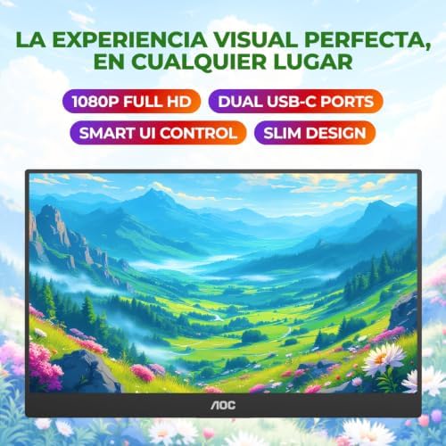 AOC 16" Portable Monitor FHD 60Hz USB-C IPS Ultra Slim Smart Cover 16T20 - Image 3