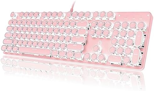 YSCP Typewriter Style Mechanical Gaming Keyboard White Backlit Wired with Blue Switch Retro Round Keycap 104 Keys Keyboard (Pink) by YSCP
