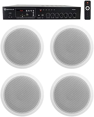 Rockville RCS80-1 70V Commercial Amp with 4 CCL6T White Ceiling Speakers by Rockville