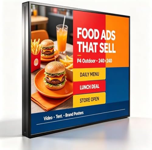 YWD P4 Outdoor Full‑Color LED Sign, 40" x 40" Digital Advertising Board, High‑Resolution Scrolling Display, USB & WiFi Control, Supports Custom Images & Video for Business Storefront by SZYIWENDA