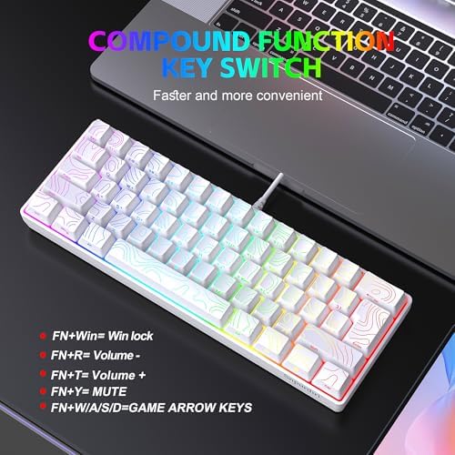 Snpurdiri 60% Wired Gaming Keyboard, 61 Keys RGB Contour Line (White) - Image 4