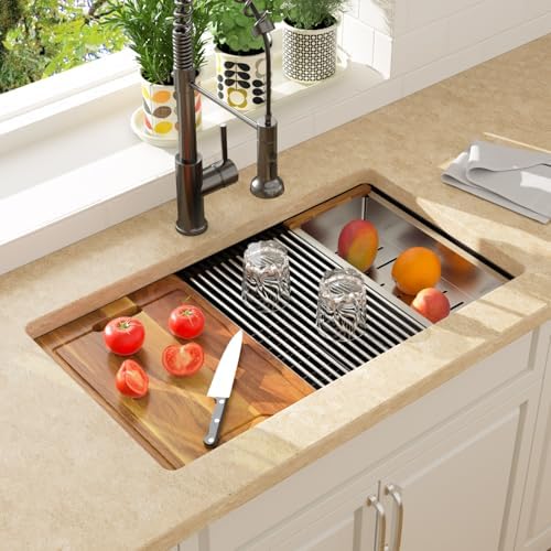 Lordear 32 Inch Black Granite Composite Kitchen Sink 32x19 Inch Workstation Quartz Undermount Kitchen Sinks Under Counter Single Bowl - Image 2