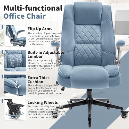 Fabric High Back Office Chair, Thick Padded Ergonomic Computer Desk Chair - Image 4