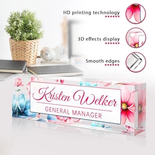 Custom Office Name Plate for Desk - Desk Name Plate Personalized Gifts for Coworkers, Boss, Employees, Teacher, Nurse - Office Desk Decor for Women Men - Employee Appreciation Gifts (Blue Pink Flower) - Image 4