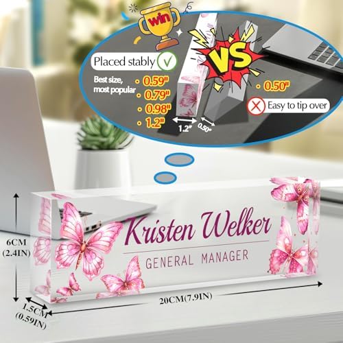 Custom Office Name Plate for Desk - Desk Name Plate Personalized Gifts for Coworkers, Boss, Employees, Teacher, Nurse - Office Desk Decor for Women Men - Employee Appreciation Gifts (Pink Butterfly-3) - Image 2