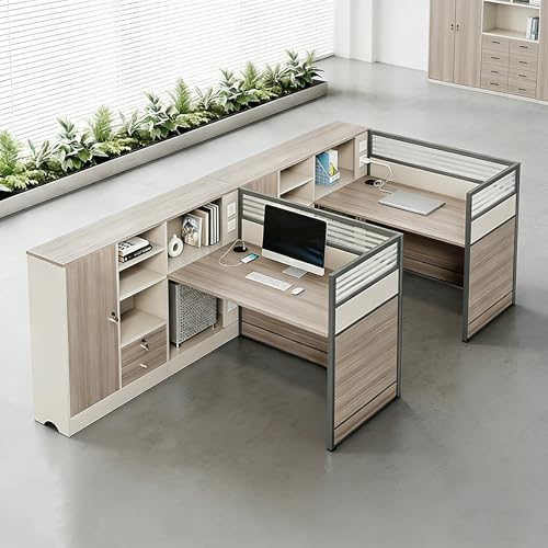 Modern Office Cubicle Workstation Desk with Tempered Glass Privacy Panels, USB Charging Hub & Cable Management,Multi-Person Modular Computer Desk for Commercial Office (D-Left, Two Person-F) by Unknown