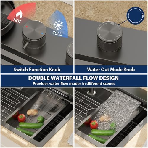 Lordear 30" Waterfall Drop In Kitchen Sink with Faucet - Image 4