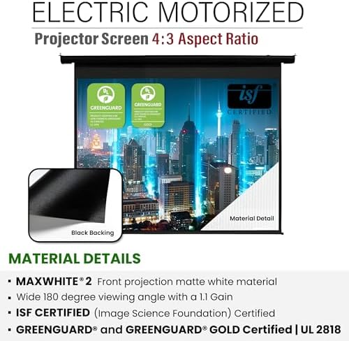 Akia Screens 104-Inch Motorized Projector Screen, 4:3, Electric Drop Down Projector Screen with Remote, Wall or Ceiling Mount, 4K/8K Ready, Black Case, AK-MOTORIZE104V1 - Image 2