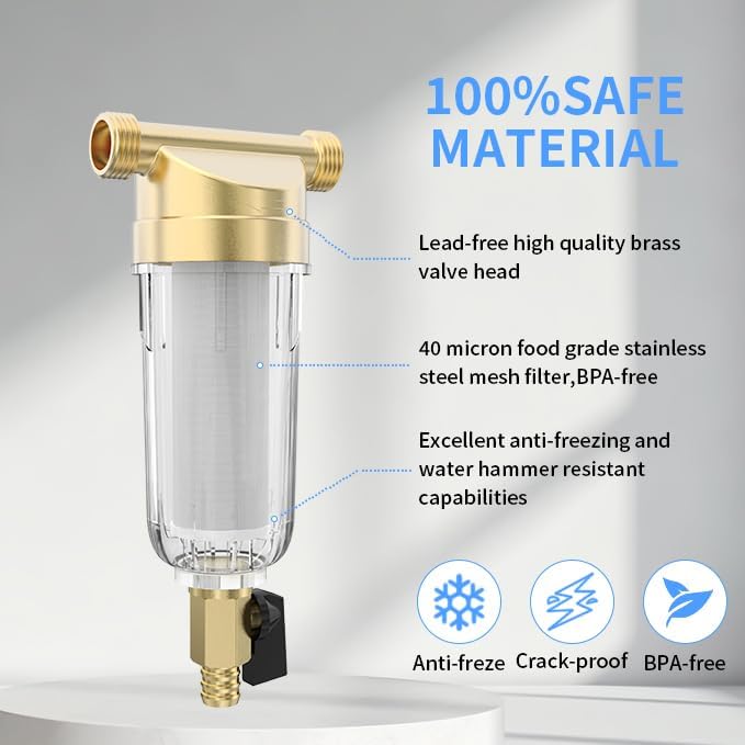 40 Micron 3/4" Sediment Filter, Filters For Well Water,Sediment Water Filter,Spin Down Whole House for Water,Washing Machine Filter Free - Image 2