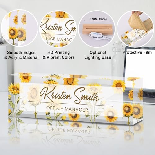 Personalized Name Plate for Desk Custom Desk Name Plate Acrylic Office Desk Accessories Decor for Women Teacher Nurse Boss Employee Appreciation Gifts for Mother Sunflower Name Plates - Image 5