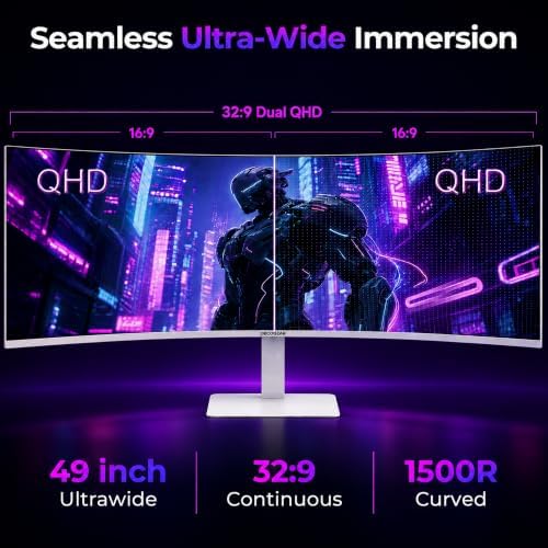 Deco Gear 49" Curved Ultrawide 5K Gaming Monitor, 32:9, 120 Hz, 101% NTSC 100% sRGB, USB-C 65W, Adjustable, Home Office and Entertainment Workstation - Exclusive White Edition - Image 3