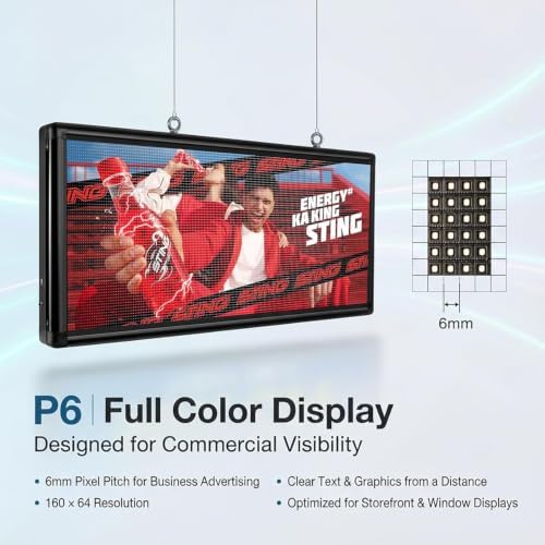 P6 Outdoor Full Color LED Scrolling Sign 40” x 18”, Programmable Digital Display with WiFi & USB Control, High Brightness Waterproof LED Message Board for Storefront Business Advertising - Image 5