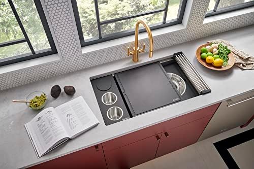 Ruvati 33-in Two-Tier Workstation Kitchen Sink with Accessories - RVH8224 - Image 4