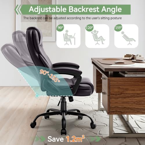 Ergonomic Office Chair with High Back, Comfy Desk Chair, Adjustable Executive Office Chair for Home Office, Big and Tall Computer Chair Heavy Duty, 360° Swivel, Faux Leather Brown - Image 7