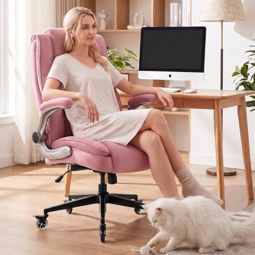 Fabric High Back Office Chair, Thick Padded Ergonomic Computer Desk Chair - Image 2