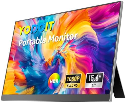 Yodoit Portable Monitor for Laptop, 15.6" 1920×1080 FHD IPS Travel Screen Display with Built-in Adjustable Stand Dual Speakers for MacBook PC Xbox (Black) by Stayconnectedstayproductive