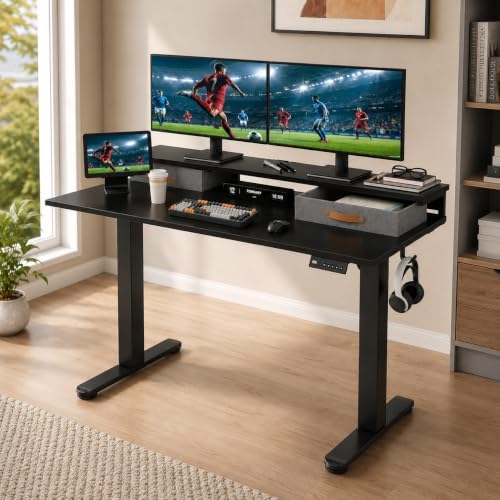 Seang Electric Standing Desk with 2 Drawers, 55 Inch, Natural by Seang