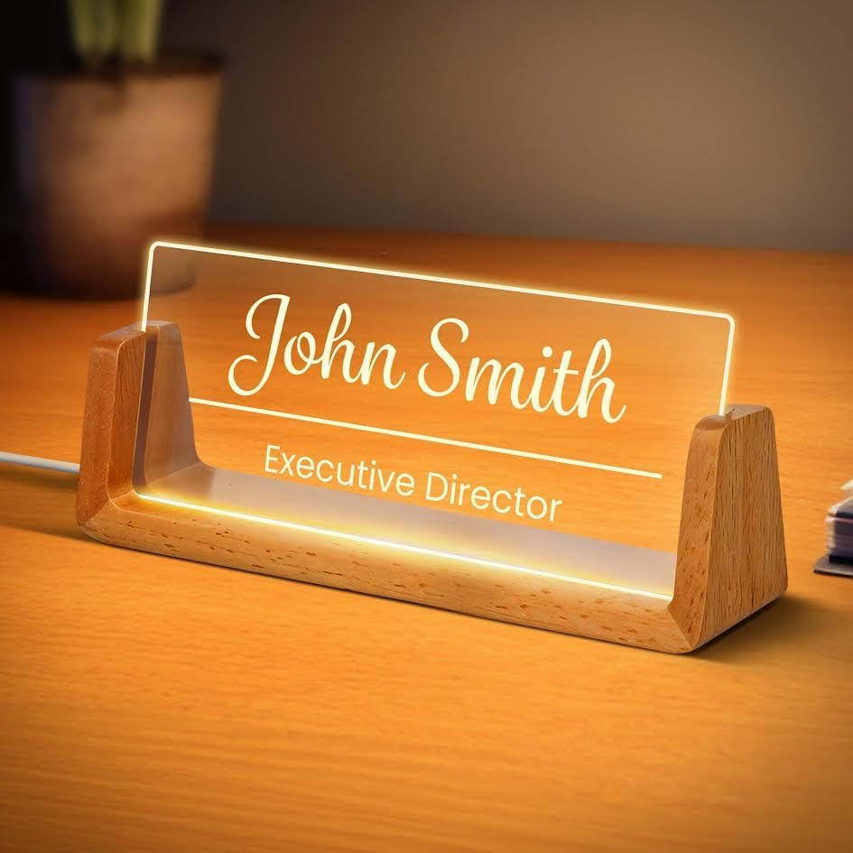 Personalized Light Up Desk Name Plate, Custom LED Acrylic Name Plate for Office, Appreciation Gifts for Boss Coworker Employee Teacher, Office Desk Decor for Women Men - Line, 3x6", Acrylic, Made in USA by My Sign Center by MySignCenter
