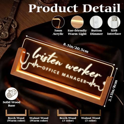 Personalized Light Up Acrylic Desk Name Plate - Custom Name Plate for Desk with Walnut Wood Base - Appreciation Office Gifts for Employees, Teacher, Social Worker (Nurse) - Image 2