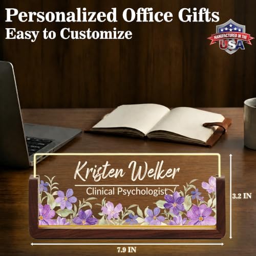 Custom Name Plate for Desk with LED Walnut Frame, Office Desk Decor - Image 4