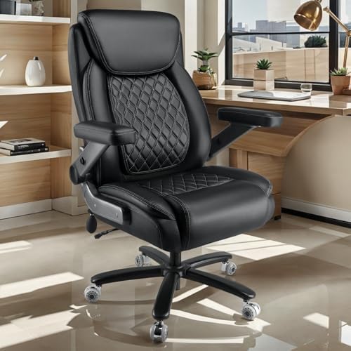 Indulgear Large Heavy Duty Office Chair with 5D Flip Arms,Comfy Big and Tall Executive Office Desk Chair with Pocket Spring Cushion,High Back Computer Chair with Lumbar Support,Dual Rubber Wheel - Image 2